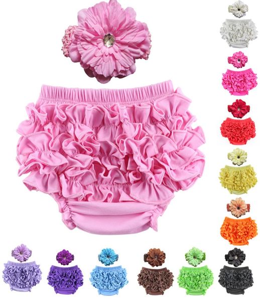 12 couleurs bébé satin à volants Bloomers pantalon couche-culotte avec bandeau infantile dentelle PP pantalon enfant en bas âge enfants à volants sous-vêtements en coton Bloo6515285