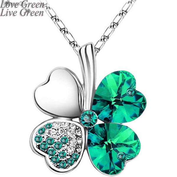 12 Color Fashion Autrichie Crystal Four feuilles feuilles de trèfle Collier Collier Pendentif pour femmes Bijoux en or blanc de couleur L230704