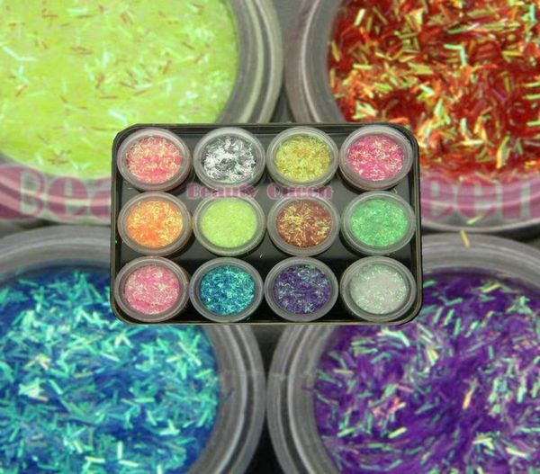 12 couleurs paillettes courte dentelle de la bande mylar poudre brillante poussière de nail art