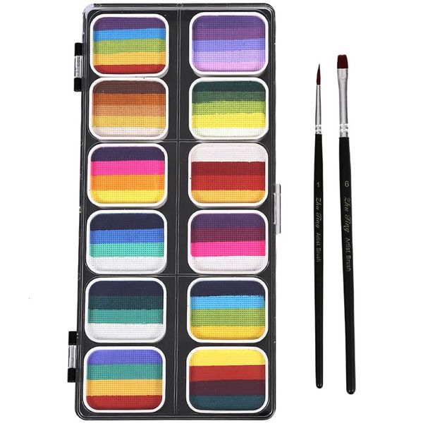 Gradient de 12 couleurs Lavable Rainbow Strip Painting Set Face Paints Paints pour enfants Palette de maquillage Halloween Le corps du stylo 240415