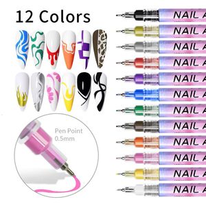12-kleuren manicure pennen nagellak haaklijn pennen stippelen diy graffiti acryl verf nagel kunstlijn pen nail art tools 240430