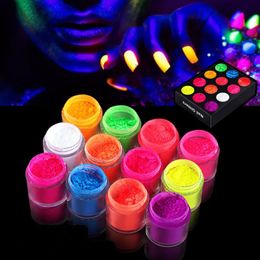 12 couleurs de poudre de trempage de phosphore laser décorations de clou d'art fluorescent brillance pigment pigment poussière gel gel gel vernis costume