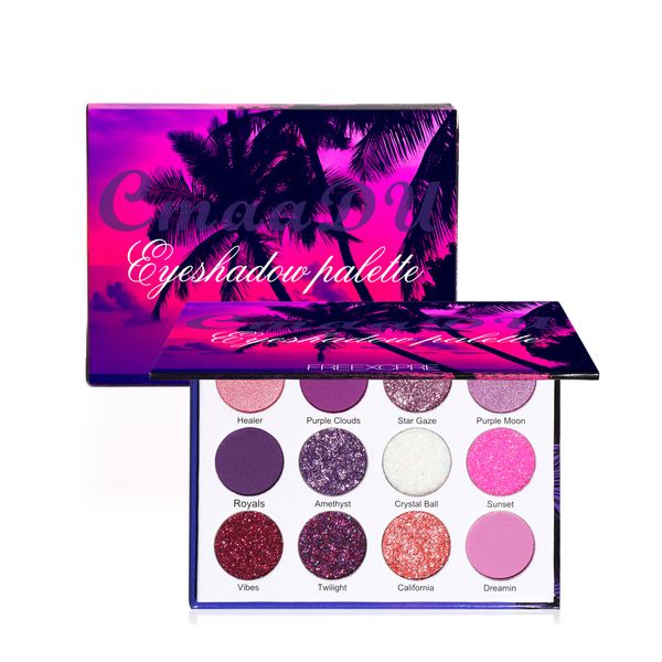 12 color Paleta de sombras de ojos rosa Púrpura brillo brillo atardecer sombra de ojos paloado altamente pigmentado escenario de la fiesta con los ojos brillantes maquillaje