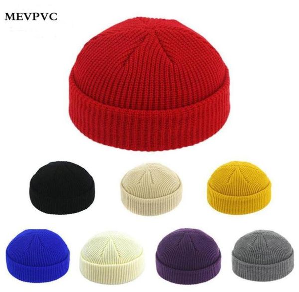 12 couleurs hiver côtelé tricoté à revers court acrylique Melon casquette décontracté couleur unie Skullcap Baggy rétro Ski adulte bonnet Hat249U5202562