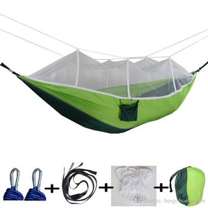 12 Colors 260*140cm Hammock With Mosquito Net Outdoor Parachute Hammock Field Camping Tent Garden Camping Swing Hanging Bed BH1746 TQQ