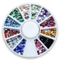 12 couleurs 3D métal carré Flatback brillant paillettes strass cristal gemme roue bricolage Nail Art décorations téléphone bijoux conseils