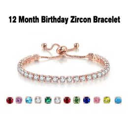 12 kleuren 4 mm ronde enkele rij kristallen tennisarmband verstelbaar voor vrouwen goud vergulde roodblauw witte cz stenen kubieke zirkonia groothandel geboortesteen sieraden