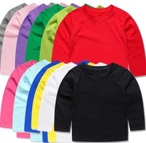 12 kleuren herfst babymeisjes tops kinderen gewoon t shirts oem t-shirts jongens T-stukken kinderkleding dekendoppen voor 1-14 jaar 240410