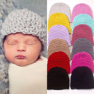 12 kleuren baby gebreide petten hoeden pasgeboren wollen haakkap baby herfst winter warme pasgeboren peuter hoed kinderen accessoires d030