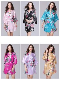 12 kleuren badjas slapende jurk S-XXL Sexy dames Japanse zijde kimono robe pyjama nachtdoek nachtkleding bloemenondergoed
