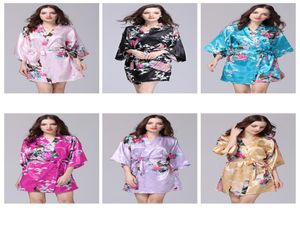 12 kleuren badjas slaapjurk SXXL sexy dames039s Japanse zijden kimono badjas pyjama nachthemd nachtkleding bloemenondergoed6028516