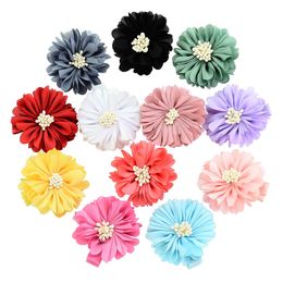 12 kleuren schattige baby meisjes handgemaakte bloem haarclips 5 cm meisjes pioen haarspeld satijn faric barrettes haaraccessoires kinderen hoofddeksels m2625