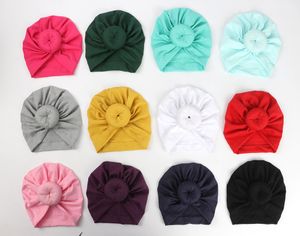 11 couleurs mignon infantile enfant en bas âge unisexe boule noeud indien turban casquette enfants printemps automne casquettes bébé beignet chapeau couleur unie coton bandeau C5244