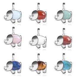 12 couleurs énergie mignon éléphant pendentifs calcédoine naturelle Jades pierre gemme pour enfant bijoux Chakra autres accessoires de mode