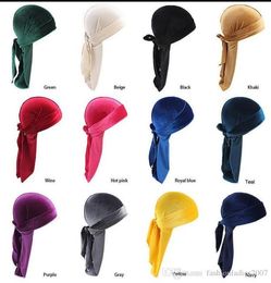 12 colores de lujo unisex Velvet Durags Bandana Turbante Sombrero gorras de pirata Pelucas Doo Durag Biker Headwear Diadema Sombrero de pirata Acceso al cabello 3540922