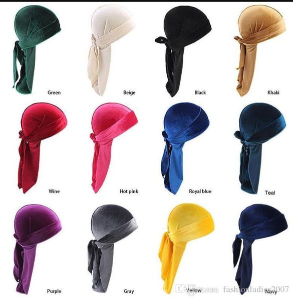 12 couleurs Luxury Unisexe Velvet Durags Bandana Turban Hat Pirate Caps Wigs Doo Durag Biker Headwear Band Pirate Hat Hair Access7511496