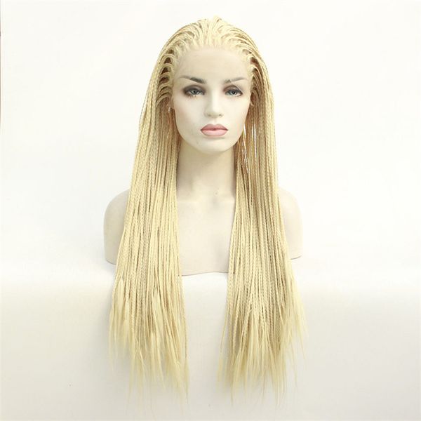 613 Blonde Boîte Tressée Synthétique Avant de Lacet Perruque Simulation Cheveux Humains Dentelle-Frontale Tresse Coiffure Perruques 19423-613