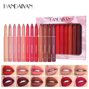 12 colores Matte impermeable a impermeable lápiz labial lápiz sexy pigmentos marrones rojos maquillaje duradero 240412