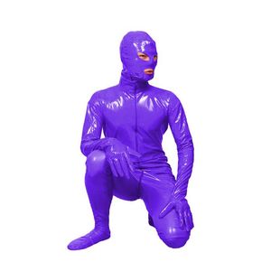 12 couleurs hommes brillant PVC fermeture éclair Zentai masqué Cosplay Catsuit corps complet yeux ouverts bouche combinaison Halloween mascarade Costume3131