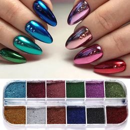 12 couleurs Métallique Piche de poudre Pigment Holographic Metal Metal Fine Frotte sur des paillettes de poussière Gel Polon Decoration 240509