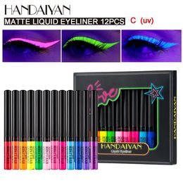 Kit de stylos Eyeliner néon 12 couleurs, lumière UV, pastels, noir, maquillage pour les yeux, ensemble de crayons liquides imperméables, cosmétiques 240220