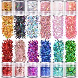 12 colores Nial Art Glitter Set Glitter Make Up Set para la cara Sombra de ojos Bolsas de bricolaje Zapatos para teléfonos celulares Glitter Lentejuelas Chunky Fluorescent Face Glitter Powder Set