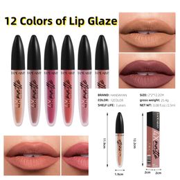 12 kleuren Naakt Matte Fluwelen Lipgloss Waterdicht Blijvende Matte Vloeibare Lipstick non-stick Lip Glazuur Vrouw Make-Up Lippen cosmetica
