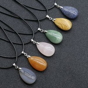 12 kleuren Reiki Jewelry Water drop Natural Stone Ketting Quartz Lapis Opal Pink Crystal Piramide Hanger Amethyst Kettingen Women