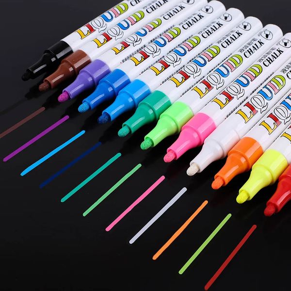 Ensemble de 12 couleurs de stylos marqueurs à craie liquide pour peinture artistique scolaire, pointe ronde 3mm 240108