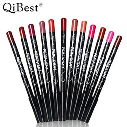 12 kleuren / set Qibest Professional Cosmetic Waterdicht Long-LaDinglip Liner Potlood Lipliner Pen Functional Wheembrow Eye Lip Tools