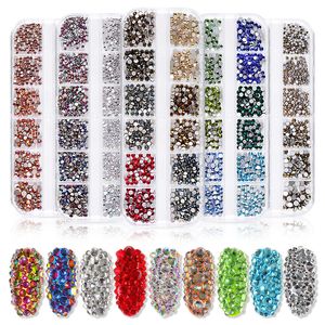 SS4-SS16 Tamaño mixto Parte posterior plana AB Crystal Nail Art Decoración Mezcla de colores 3D Rhinestones de cristal Charm Gems 1400pcs por caja DIY Nails Accesorios