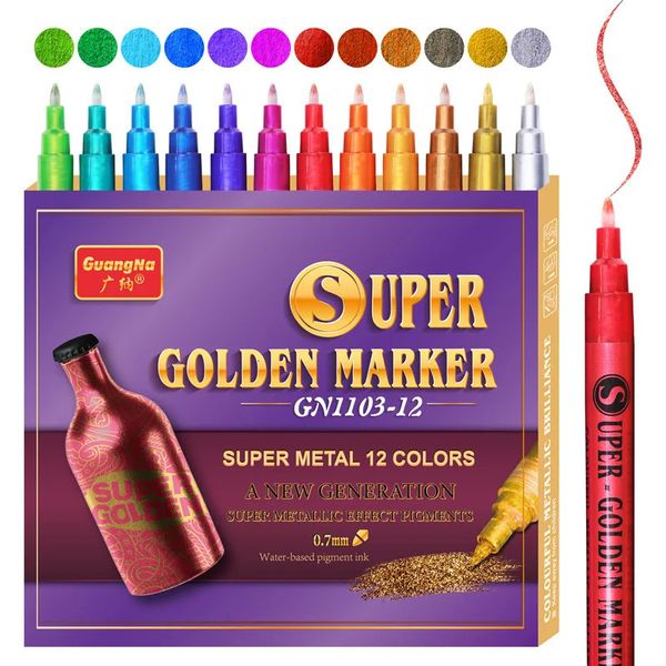 12 couleurs Marqueurs métalliques 0,7 mm Golden Shine Marker-Immor-étoile pour le modèle en bois de tissu en métal en bois
