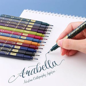 12 Colorset Schrijven Brush Pen Kalligrafie Marker Pennen Set Tekening Schilderen Aquarel Art Brush Pen 240307