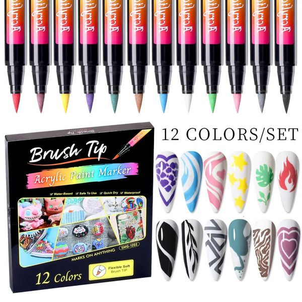 12 colores Set Graffiti Nail Pen para 3D Nail Art DIY Nail Polish Pen impermeable dibujo de uñas pintura pincel herramientas de manicura 240105