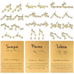 Pendientes de cristal austriaco de 12 constelaciones chapados en oro y plata, pendientes con símbolo del zodiaco del horóscopo para mujer, bonita joyería, regalo de cumpleaños con tarjeta de papel de deseo