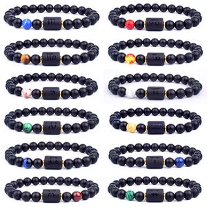 12 pulseras de constelaciones, pulsera de hebras de cuentas de ónix negro Natural, signo de estrella, horóscopo del zodiaco, pulsera de pareja, joyería de amistad