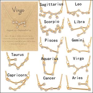 12 Constellatie Horoscoop Astrologie Zodiac ketting voor vrouwen kristal hangende kettingen kubieke zirconia stenen ketting mooie sieraden cadeau groothandel