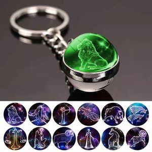 12 Constellation Lumineux Porte-clés Boule De Verre Pendentif Zodiaque Porte-clés Glow In The Dark Porte-clés Porte-clés Hommes Femmes Cadeau D'anniversaire