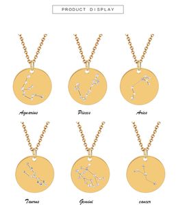 12 sterrenbeeld Ketting Crystal Zodiac Hangers Mode-sieraden Will en Sandy Rvs Coin Kettingen