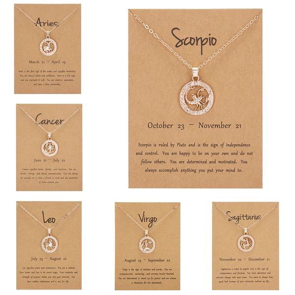 12 Constellation Collier Femmes Or Rose Élégant Signe Du Zodiaque Pendentif Collier Bélier Lion Scorpion Amitié Bijoux Cadeau D'anniversaire