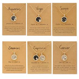 Colliers Constellation 12 pour femmes et hommes, chaîne en or, pendentif rond, bijoux, cadeaux d'anniversaire, inventaire, vente en gros