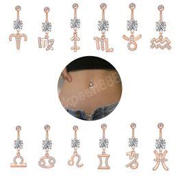 12 Constellation Series Navel Piercing Belly Ring Sets Sexy Long Bungled CZ Buff Ring Barbell Bar Bunging Omblig