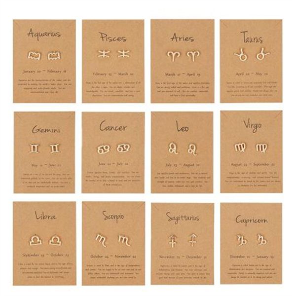12 Boucles d'oreilles Constellation pour femmes Signe du zodiaque Bijoux en métal Astrologie Lion Balance Bélier Or Boucles d'oreilles Femme Cadeaux d'anniversaire GC1005
