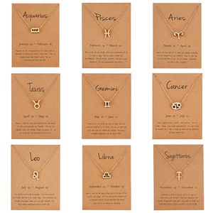 Collier carte en papier pour femmes et filles, 12 constellations, Version symbolique, pendentif en strass, ras du cou, cadeaux d'anniversaire spéciaux