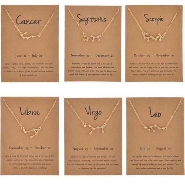 Collar de 12 constelaciones del zodiaco, signo del horóscopo, joyería de circón, estrella, galaxia, Libra, astrología, collar de mujer, regalo con tarjeta de venta al por menor