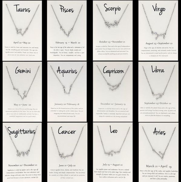 12 Constellation Zodiac Sign Collier Diamond Horoscope Zircon Bijoux coréen étoile Galaxy Libra Astrologie avec carte de vente au détail pour hommes