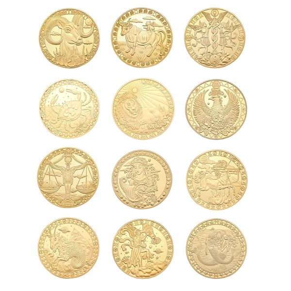 Moneda conmemorativa física chapada en oro de 12 constelaciones, regalo coleccionable, monedas conmemorativas antiguas, recuerdo de fiesta