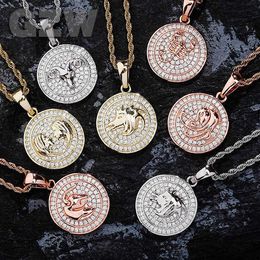 12 Constellations Hanghangende ketting Volledige kubieke zirkoon hiphop gepersonaliseerde constellatie sleutelbeen kettingen sieraden charme weelderig 18k goud cz geschenken voor mannen vrouwen