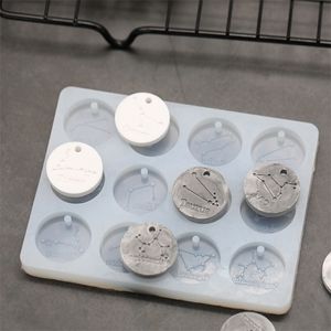 12 Constellations Round Tags Siliconen schimmel Aromatherapie Wax tablet Siliconenvorm voor autosliggen gips gips mallen T200703