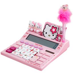 12 cijfers Solar Cute Kitty Calculator Solar Clear Calculator met pen en notebook berekende calculadoras leren geschenken zegeningen
